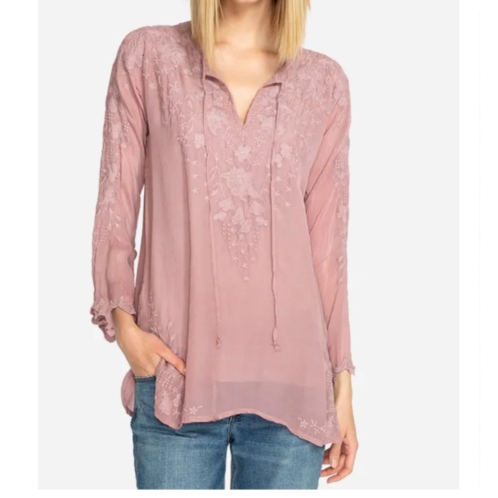 Johnny was buttery embroidered tunic top
